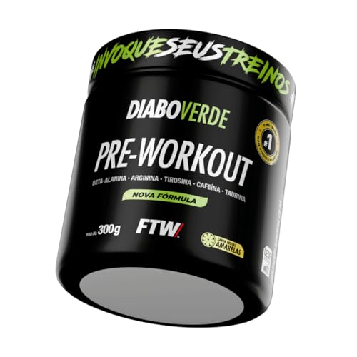 FTW Pré-Treino Diabo Verde em Pó com Cafeína, Aminoácidos Beta‑Alanina e Arginina para Treinos e Atividades Físicas - Pote 300 g (Frutas Amarelas)