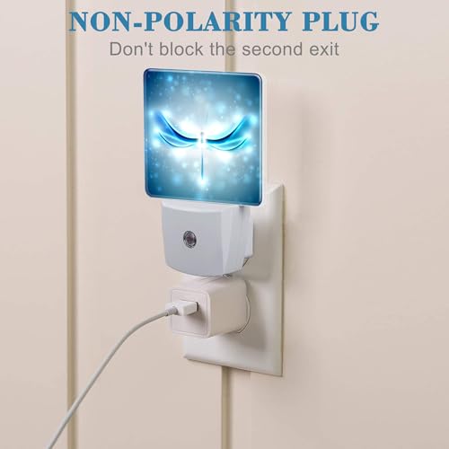 Image of Night Light Plug into Wall Shiny Blue Abstract Dragonfly Night Light with Dusk to Dawn Sensor for Kid Girls Boys Women Men Room Decor, Hallway, Kitchen, Bathroom, Nursery, Stairs