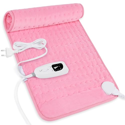 Manta Electrica Lumbar, Manta eléctrica para espalda, cuello, hombros y vientre con función de apagado automático, Franela Suave Rosa, 30 X 60 cm
