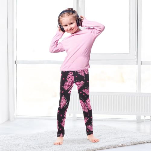 Pink Butterfly Leopard Print Girls Leggings Soft Stretch Workout Yoga Dance Pants for Kids Casual Tights4