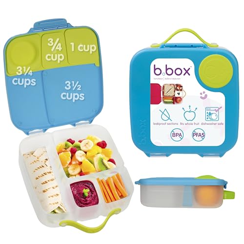 Image of b.box Lunch Box for Big Eaters All Ages - 8.5 Cup Leak Proof Bento Box with 4 Compartments, School Lunch Container with Ice Pack, Dishwasher Safe, BPA-Free, PFAS-Free - Ocean Breeze