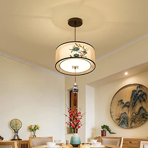Chandelier anti éblouissement avec abat jour en tissu pour salon cosy