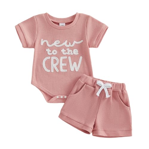Image of allshope Newborn Baby Girl Summer Outfit Romper Little Sister Lil Sis Embroidery Jumpsuit Tops Shorts Infant Waffle Clothes