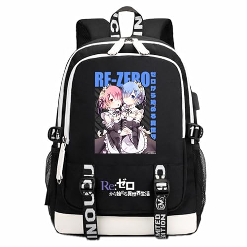 LHBZYEC Re:Life in a different world from zero Cosplay Rem Ram Anime Cartoon Mochila negra Mochila escolar Manga Fans Coser, Negro 1, Talla única