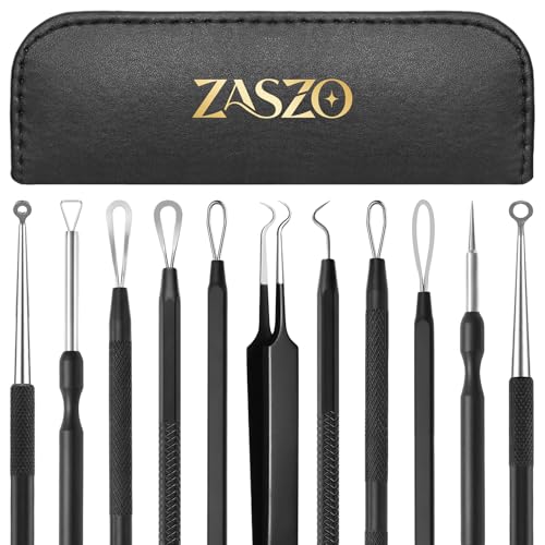 6 Pcs Pimple Extractor Tool Kit, Stainless Blackhead Remover Tools, Professional Comedone Pimple Popper Tools with Leather Bag