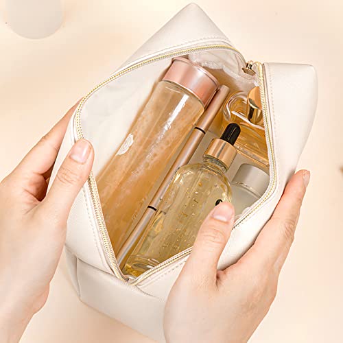 Gfu Makeup Bag, Travel Cosmetic Bag For Women, Large Capacity Travel Toiletry Bag Waterproof Pu Leather, Multifunctional Cosmetic Pouch For Girls, Women And Moms Gifts, Beige White #TOP6