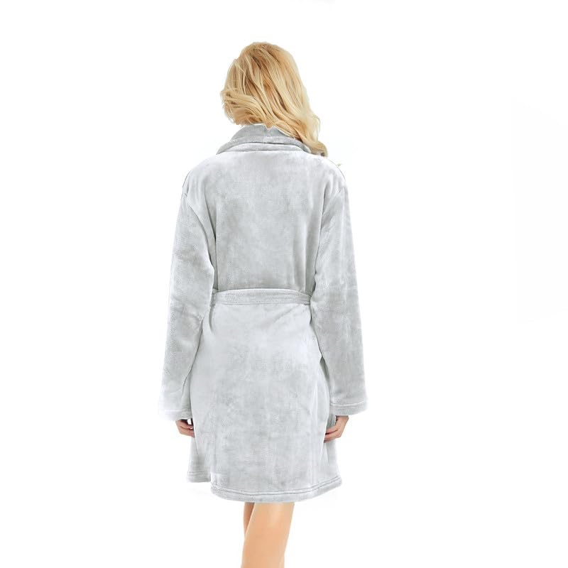 Image of U2SKIIN Women Fleece Robe, Short Cozy Plush Robes for Womens Soft Shawl Collar Warm Spa Bathrobe