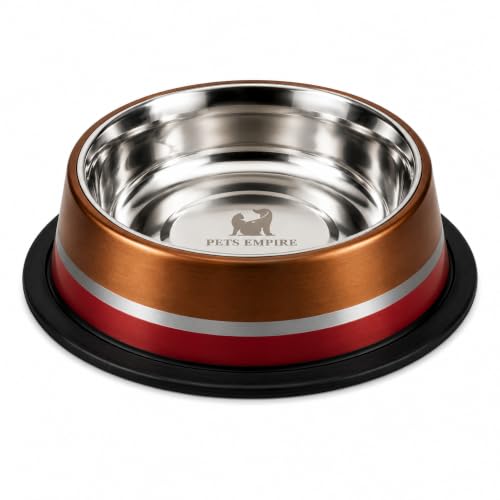 Image of Pets Empire Stainless Steel Dog Feeding Bowl, Grey Colour, Medium (Orange)