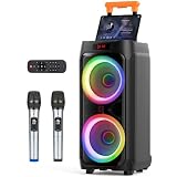 JYX Karaoke Machine with 2 Wireless Microphones, 24' Big Portable Bluetooth Speaker for Adults with RGB Light...