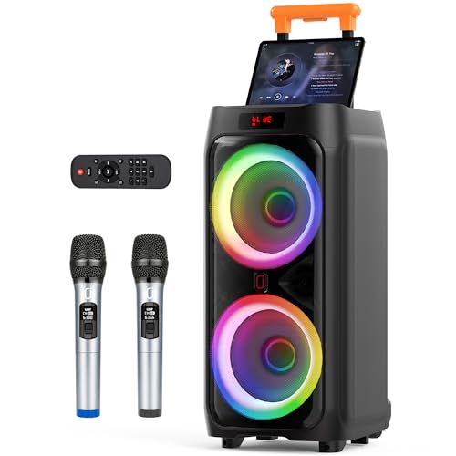 JYX Karaoke Machine with 2 Wireless Microphones, 24' Big Portable Bluetooth Speaker for Adults with RGB Light PA System Treble & Bass 500W, Support TWS/USB/AUX/TF Card/REC, for Home Party Outdoors