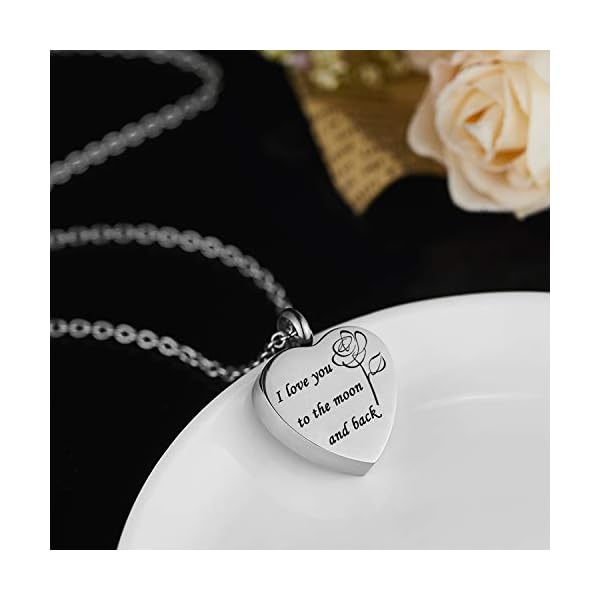 Cremation-Urn-Ashes-Necklace-No-longer-by-my-sidebut-forever-in-my-heartStainless-steel-memorial-pendant-Waterproof-memorial-pendant ENO Time Cremation Urn Ashes Necklace, I love you to the moon and back, Stainless steel memorial pendant Waterproof memorial pendant(Rose)
