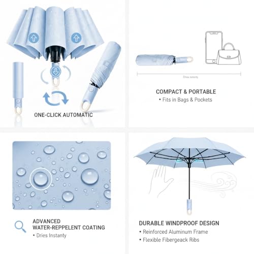 Image of Owme UV Umbrella for Women, Mini Folding Portable 3-Fold Umbrellas | Auto Open & Close for Rain and Sun Protection, Anti-Slip Handle | Windproof Umbrlla for Bedroom, Living Room,Entryway -