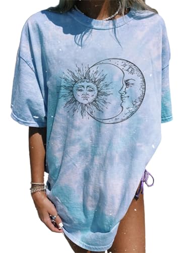 Remidoo Women's Casual Crewneck Short Sleeve Butterfly Print Tie Dye Oversized Graphic Top T-Shirt Blue Small