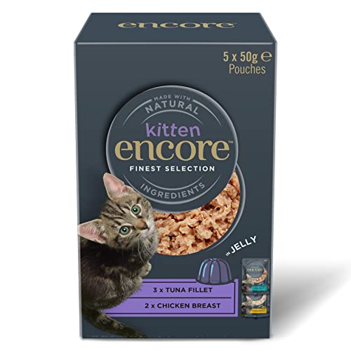 Encore Natural Comida húmeda para Gatitos, Multipack Pollo y atún en gelatina, Bolsa de 50 g (5 x 50 g)