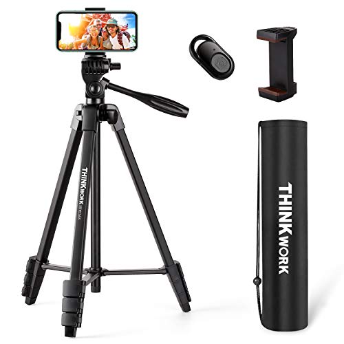 Stativ,THINKWORK Leichtes Kamerastativ 55", Telefonstativständer mit Bluetooth-Fernbedienung, Handyhalter und Tragetasche - Fotografie/Videoaufnahme/Live-Übertragung