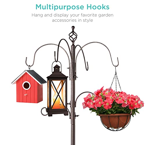 Image of Best Choice Products 6-Hook Bird Feeding Station, Steel Multi-Feeder Kit Stand for Attracting Wild Birds w / 4 Bird Feeders, Mesh Tray, Bird Bath, 5-Prong Base - Bronze