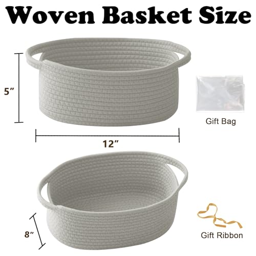 Image of Grey Small Woven Rope Basket with Handles