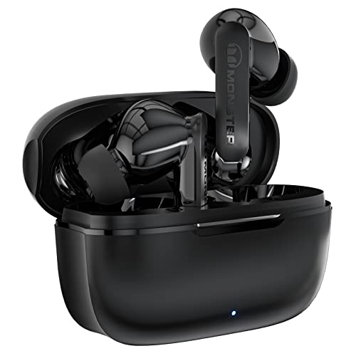 Monster N-Lite Clear Talk Wireless Earbuds Bluetooth 5.3 Headphones with CVC 8.0 Noise Reduction, IPX8 Waterproof, 60H Playtime, Fast Charging for Sport, Small, Ash Black