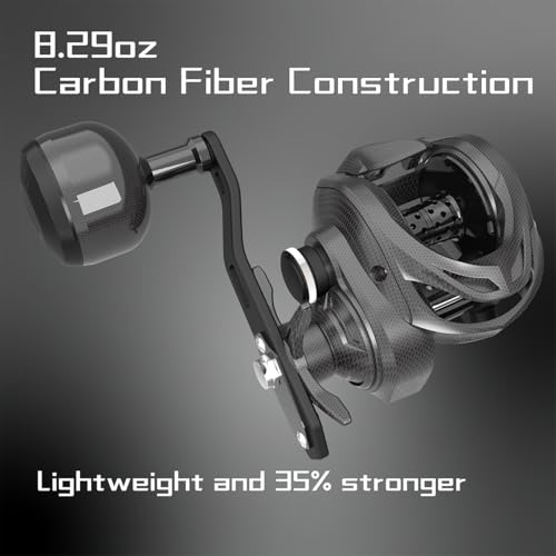 Carrete Baitcaster Fibra de Carbono 9+1 Rodamientos Anti-Corrosión Sistema de Freno Magnético Alta Velocidad Relación de Engranajes 6.3:1 Ultra Suave miniatura 7