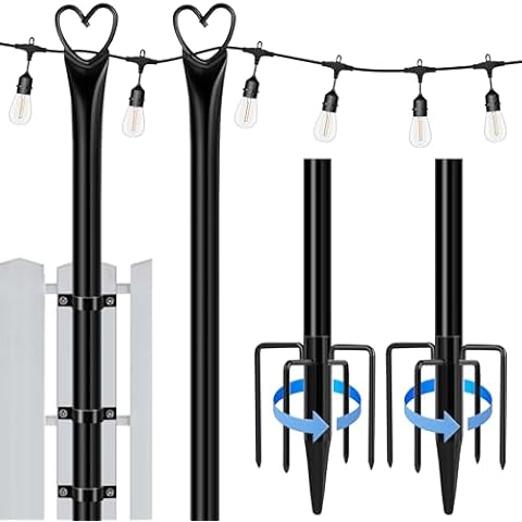 Ottsuls 2 Pack String Light Poles, 10ft Lights Poles for Outside String Light, Outdoor Light Poles with 5 Prong Fork,Poles/Post/Stand for Patio,Backyard,Fence,Deck, Garden Wedding Decor Cover