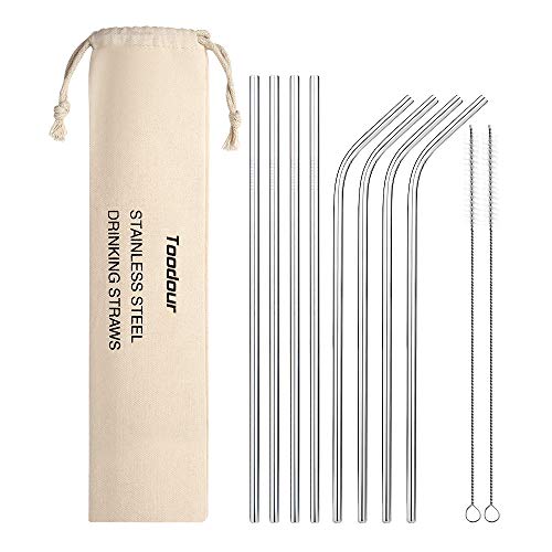 Metal Straws Reusable 8 Set, Stainless Steel Drinking Straws with 2 Cleaning Brush