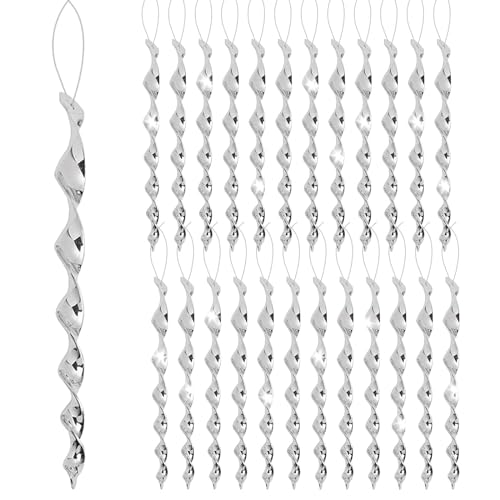 Kendwing 24 Piezas Varillas Reflectantes Repelente Pajaros Exterior,Palo Auyentadores De Pájaros Colgante Plateado,Espiral De Ahuyentador Palomas Varillas Reflectantes Evitar Que Las Aves