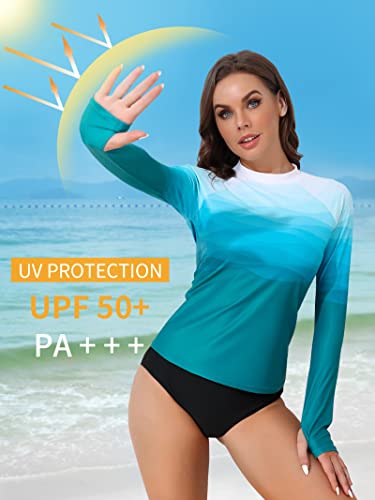Attraco Women'S Upf 50 Long Sleeve Sun Protection Shirts Quick Dry Outdoor Fishing Hiking Travel Shirt Aqua Wave Small thumb #3