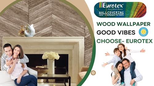 Image of Eurotex Non Adhesive Wallpaper Roll Vintage Herringbone Wood Plank Design for Covering Living Room, Bedroom Walls (PVC, Size- 57sqft, Wooden Plank)