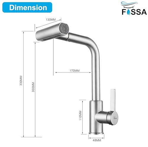 Image of Fossa Pull-Out Kitchen Faucet | Stainless Steel Sink Faucet with Single Lever Control | Rainfall & Waterfall Flow Modes | 360 Swivel Spout | Pull-Out Spray for Kitchen Sinks Silver (Matte Finish)
