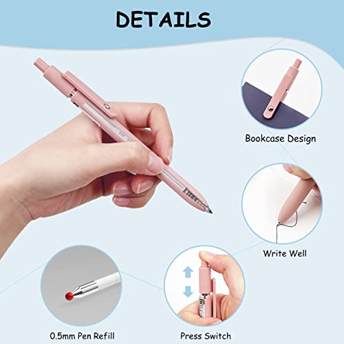 Lot de 5 Stylos Aesthetic Gel Rétractables, Stylos à Encre Gel à Séchage Rapide,0,5 mm Encre Noire Écriture Lisse avec 5 Pcs de Recharge, Stylos à Bille à Encre Gel pour L'école, Le Bureau, La Maison