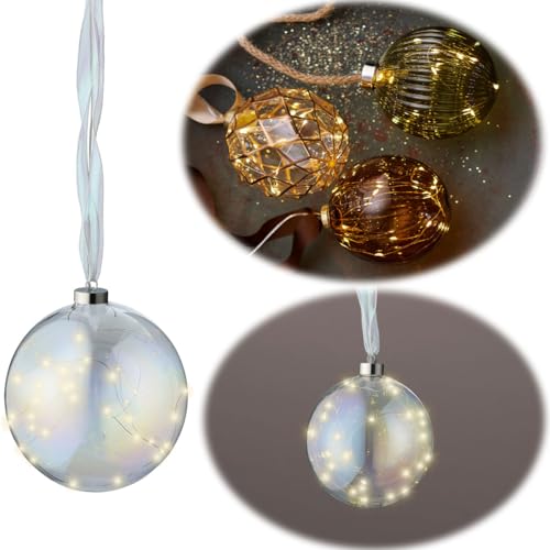 LS-LebenStil Deko XL Glas Lichtkugel 40 LED 20cm Iris Regenbogen Band Timer...