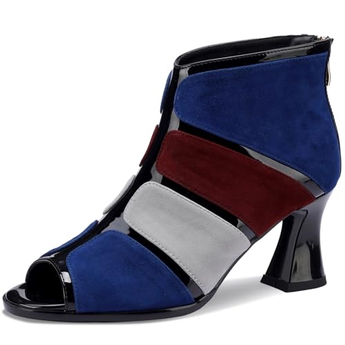 TDD High Heels for Women Chunky Peep Toe Booties Stylish Sexy Shoes Dressy Comfortable Patent Leather Sandals Elegantes Sparkly Boots Zip Wedge Ladies Summer Formal 3 Inch Pumps