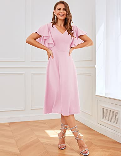Image of Bridesmay Women's Formal Wedding Guest Dress for Women 2026 Short Sleeve Fit and Flare Tea Party Dresses