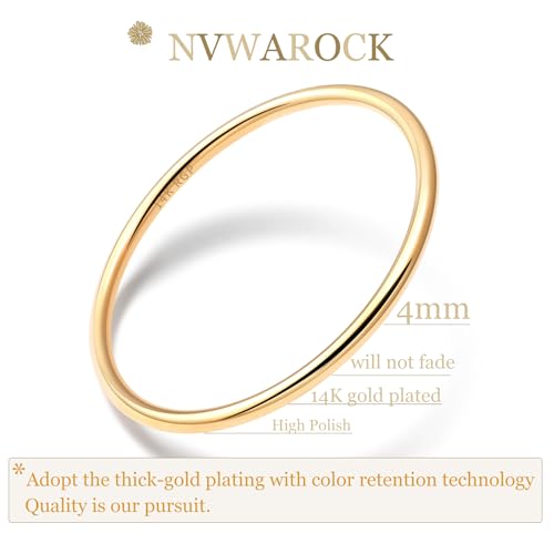 4mm 14K Gold Plated Bracelet | Glossy Stackable Minimalism Bangle Bracelet for Women | Solid Plain Round Twisted Flat Polished Bracelet Best Gifts for Love (Gold and Silver)2