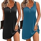 Ekouaer Tank Nightgowns for Women 2 Pack Sexy Night Gown Sleeveless Sleepwear Soft Sleep Dress Button Sleepshirt Black/Blue Green X-Large