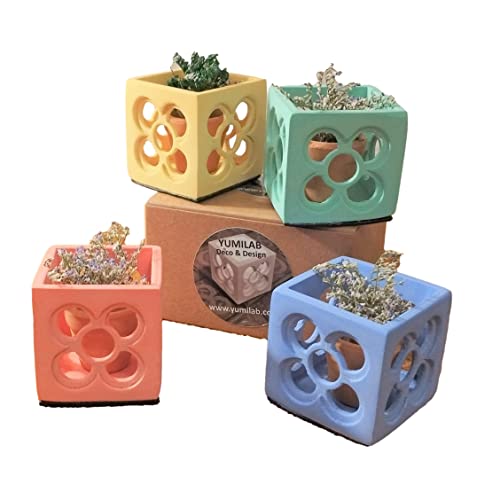 4 mini macetas cúbicas caladas Panot de Barcelona, mini plantador, rajola, baldosa, diseño exclusivo, Barcelona, Cataluña, yumilab
