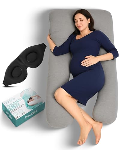 U-Shaped Pregnancy Pillow – 100% Cotton Cover, Full Body Maternity Support for Belly, Back and Legs – Bonus Eye Mask and Gift Box (Dark Grey)