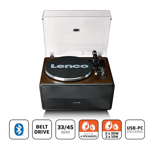 Lenco LS-470WA Platine Vinyle Tout-en-Un avec Haut-Parleurs Intégrés (80W), Bluetooth, Entraînement par Courroie, et Cellule Audio Technica – Finition Noix Élégante - Les Beatles, Paul McCartney, John Lennon, RIngo Starr, George Harrison Lenco LS-470WA Platine Vinyle Tout-en-Un avec Haut-Parleurs Intégrés (80W), Bluetooth, Entraînement par Courroie, et Cellule Audio Technica - Finition Noix Élégante – Image 4