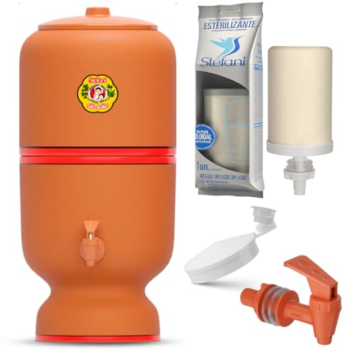Filtro de Barro São João Stéfani 4 Litros – Kit Completo com Vela Tripla Ação + Boia Anti-Transbordo + Torneira Clic Marrom | Filtragem por Gravidade