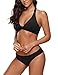 Vetinee Women's Black Halter Self Tie Twist Knot Ruched Two-Piece Bikini Set...