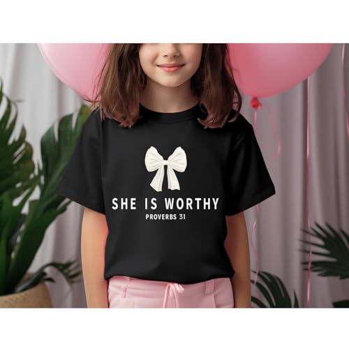 KEEVICI Cute Girls Bow Shirt Christian Graphic Tees Jesus Faith Shirts for Kids Bible Verse Inspirational Religious Tshirts4