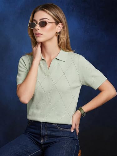 Image of JUNEBERRY Women's Flatknit Solid Half Sleeve Polo T-Shirt with Collared Neck, Casual Style for Office, Travel, (Sizes S to 2XL)