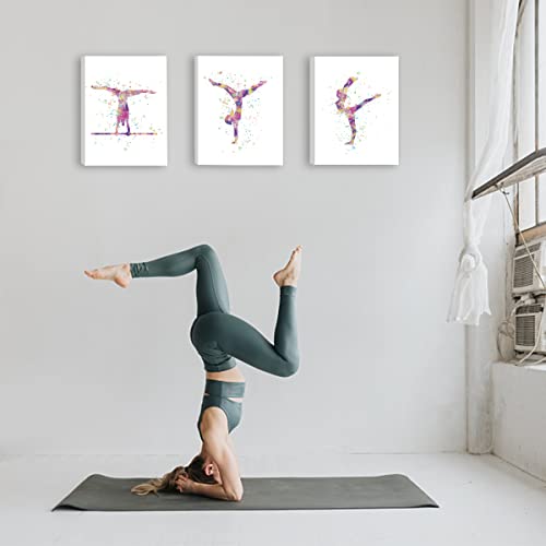 Image of CHDITB Gymnastics Decor for Girls Bedroom, Abstract Exercise Dance Gymnast Art Prints,Set of 3(8 inch x10 inch) Gymnast Ballet Poster Gymnastics Canvas Wall Art for Training Room Gym Girl Yoga Room Decor