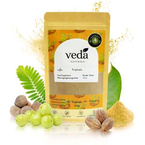 Veda Naturals Triphala prášek (120 g) – 100% čistý a přírodní extrakt – smoothie, šťáva, čaj – veganský – ájurvéda – bez umělých přísad – laboratorně testováno