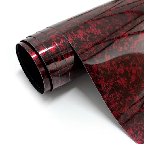 Forged Carbon Fiber Vinyl Wrap for Cars, High Gloss Crushed Stone Car Wrap Vinyl Roll, PVC Self-Adhesive DIY Auto Sticker Decal (Red, 1ft x 10ft)
