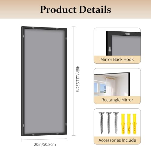 Image of COFENY Black Bathroom Mirror for Wall, 20x48 Inch Rectangle Mirror with Metal Frame, Modern Vanity Mirrors for Bathroom Living Room, Entryway Hangs Horizontal or Vertical