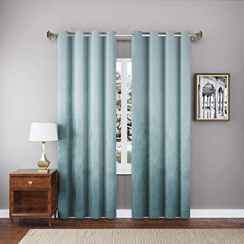 Image of High Sofa Quality Velvet Grommet Room Darkening Eyelet Door Solid Curtains for Living Room /Bedroom - Set of 2 Pieces - (7 Feet, Aqua Blue)