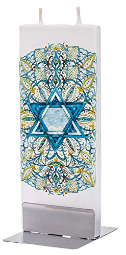Flatyz Star of David Candle - Flat, Decorative Art Candles - Hand Painted Jewish Candle Gifts for Women or Men - 6 inches