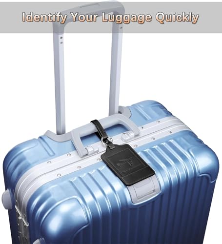 Teskyer Kofferanhänger, 3 Stück - langlebig, weich, Auffällig, Schutz der Privatsphäre, PU-Leder, Kofferanhänger Flugreise, Travel Essentials, Schwarz