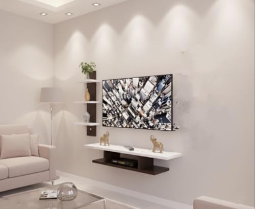 Image of Big top Expandable Wall Mounted Shelf TV Entertainment Unit for Living Room, Bedroom (Wenge White)